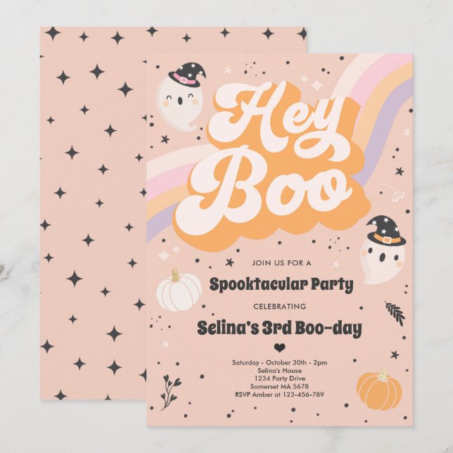 Invitation Halloween Cute Retro Éffrayant Fête d'Anniversaire (Devant / Derrière)