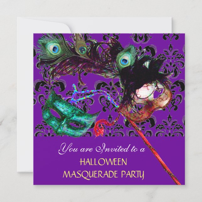 Invitation HALLOWEEN DAMASK MASQUERADE PARTI violet bleu (Devant)