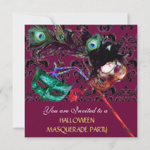 Invitation HALLOWEEN  DAMASK SOIRÉE MASQUÉE violet bleu