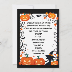 Invitation Halloween de Little Witch et Jack-o-Lanterns