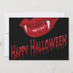 Invitation Halloween - Dents de vampire avec une joyeuse Hall