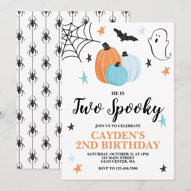 Invitation Halloween DEUX Anniversaire effrayant 2ème Citroui (Devant / Derrière)