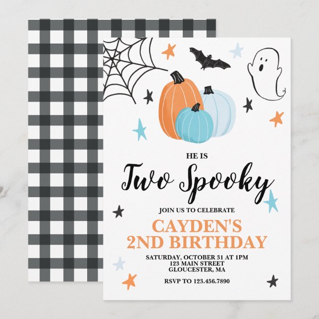Invitation Halloween DEUX Anniversaire effrayant 2ème Citroui (Devant / Derrière)
