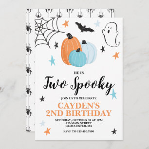 Invitation Halloween DEUX Éffrayants 2E Anniversaire Bleu Cit