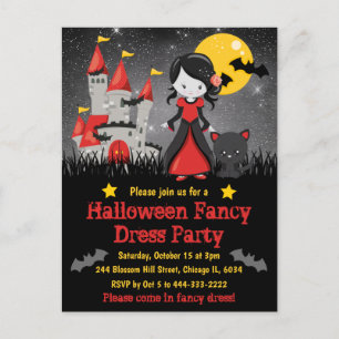 Invitation Halloween d'une fille vampire mignonne 