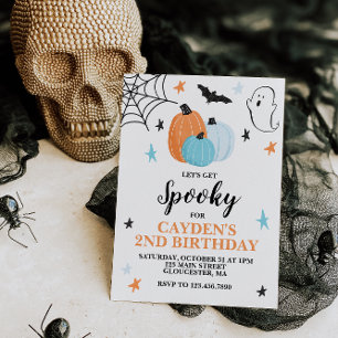 Invitation Halloween Éffrayant Anniversaire Bleu Citrouilles