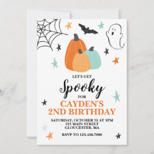Invitation Halloween Éffrayant Anniversaire Bleu Citrouilles