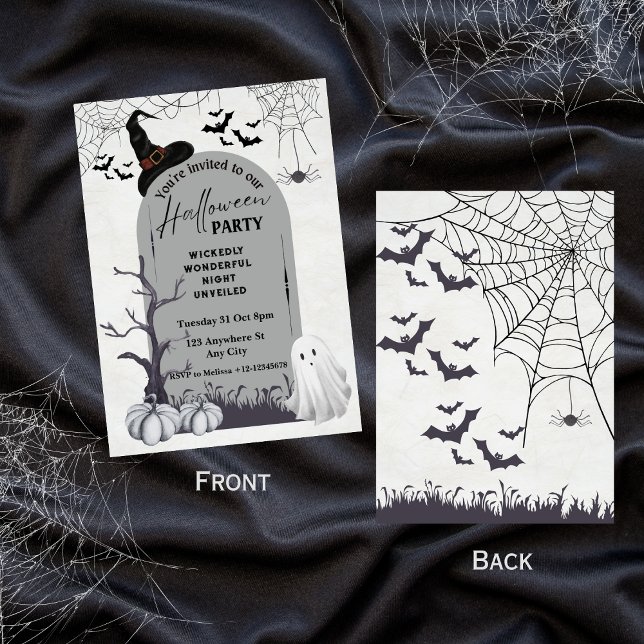 Invitation Halloween Éffrayant de fantôme gris noir (Créateur téléchargé)