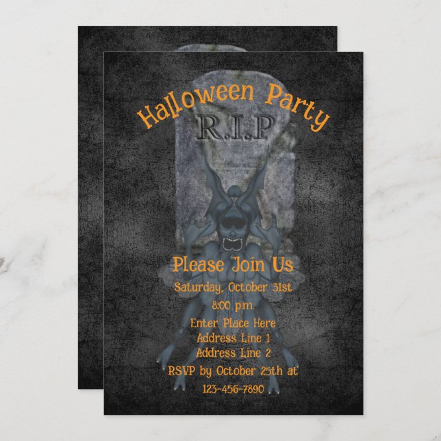 Invitation Halloween effrayant Goblin Gravestone (Devant / Derrière)