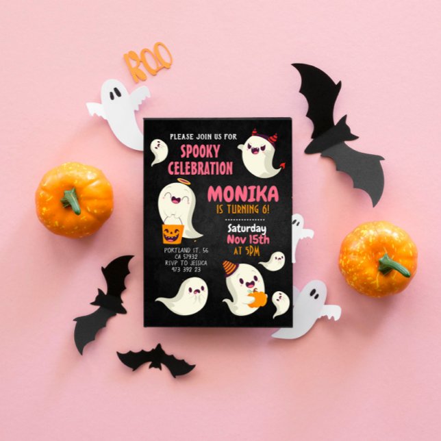 Invitation Halloween Éffrayant mignon Fille Fantôme Anniversa (Créateur téléchargé)