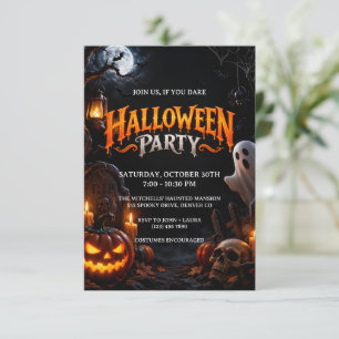 Invitation Halloween effrayant nuit hantée et citrouille