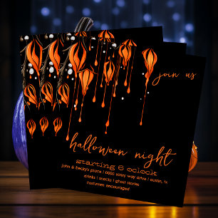 Invitation Halloween éffrayant orange et noir peint blanc