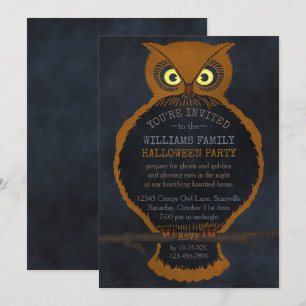 Invitation Halloween effrayant Orange Owl Haunted House Party