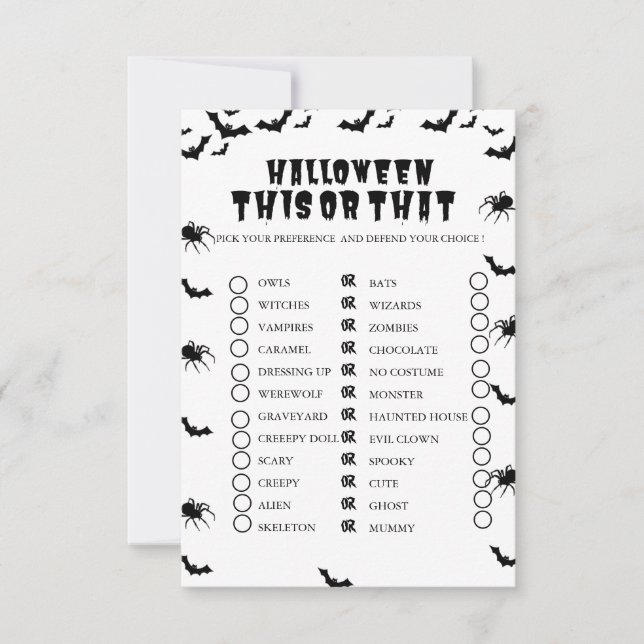 Invitation HAlloween Éffrayant Party This or Taht game Card (Devant)