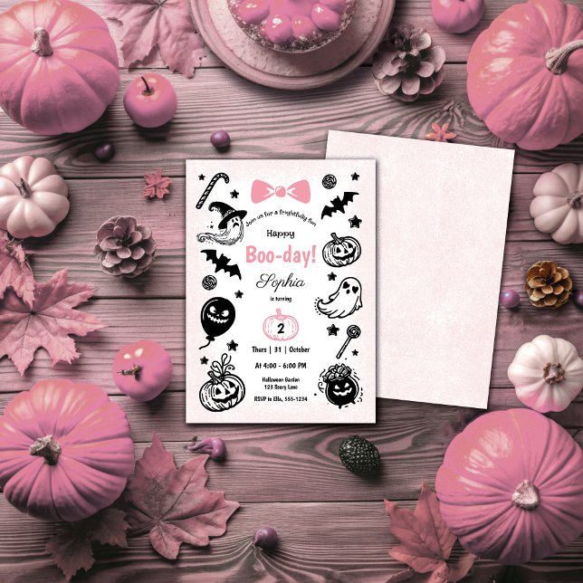 Invitation Halloween Éffrayant simple rose ruban fille Annive (Créateur téléchargé)