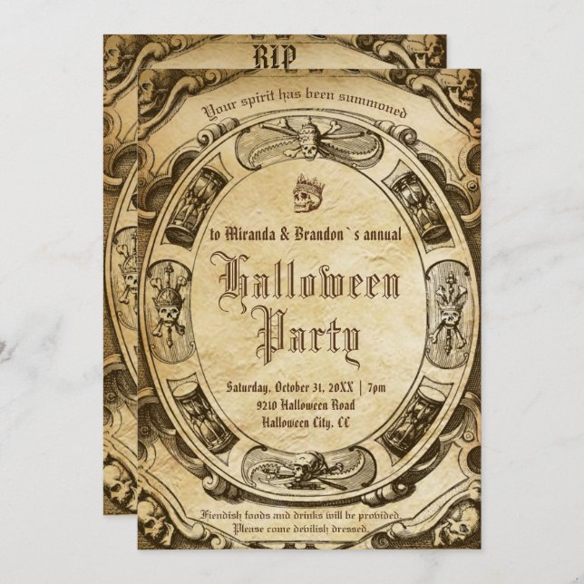 Invitation Halloween Éffrayant victorien Vintage effrayant (Devant / Derrière)