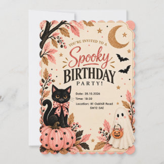 Invitation Halloween effrayante Chat Noir Rose