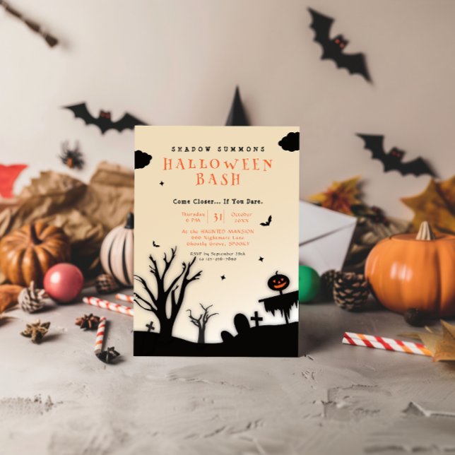 Invitation Halloween éffrayante Silhouette Hauné Graveyard (Créateur téléchargé)