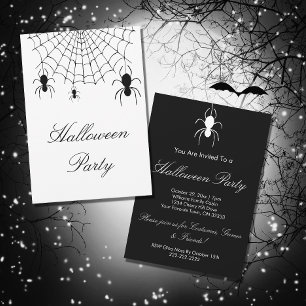 Invitation Halloween Éffrayants araignées Black White Party