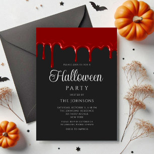 Invitation Halloween élégant gothique noir sang qui coule