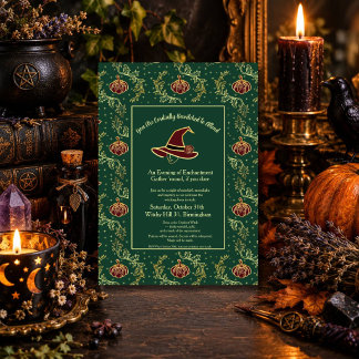 Invitation Halloween Élégant Sorcière Whimsigoth