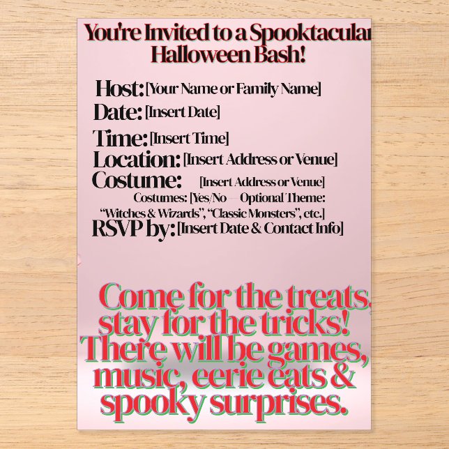 Invitation Halloween en acrylique (Recto)
