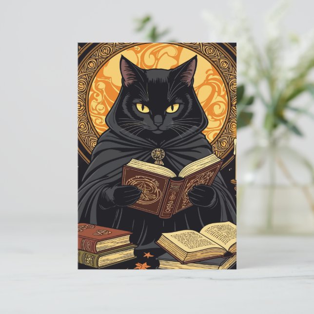 Invitation Halloween En Hardback Un Chat Lecture Livres (Debout devant)