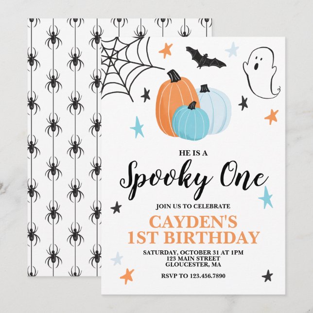 Invitation Halloween Épouvantable Un 1er Anniversaire Citroui (Devant / Derrière)