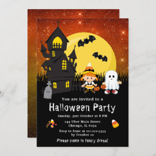 Invitation Halloween Fancy Dress Party sorcière Ghost Orange