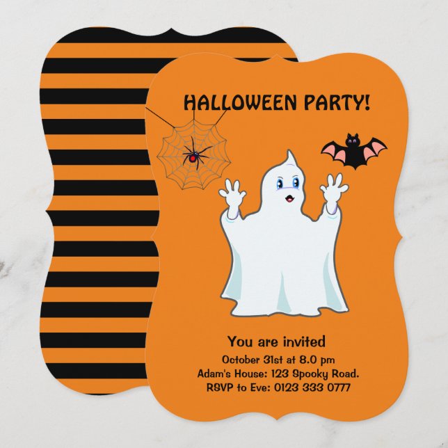 Invitation Halloween fantôme, araignée et chauve-s (Devant / Derrière)
