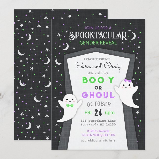 Invitation Halloween fantôme bébé sexe révéler l'invitation (Devant / Derrière)