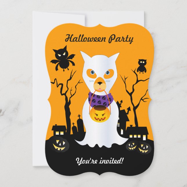 Invitation Halloween fantôme chien enfant va à tour de rôle (Devant)