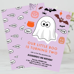 Invitation Halloween fantôme de 2ème anniversaire mignon peti