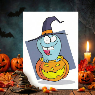 Invitation Halloween fantôme en sorcière Éffrayante Citrouill