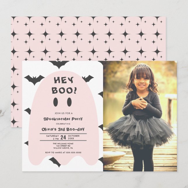 Invitation Halloween Fantôme Rose N'Importe Quelle Année Anni (Devant / Derrière)