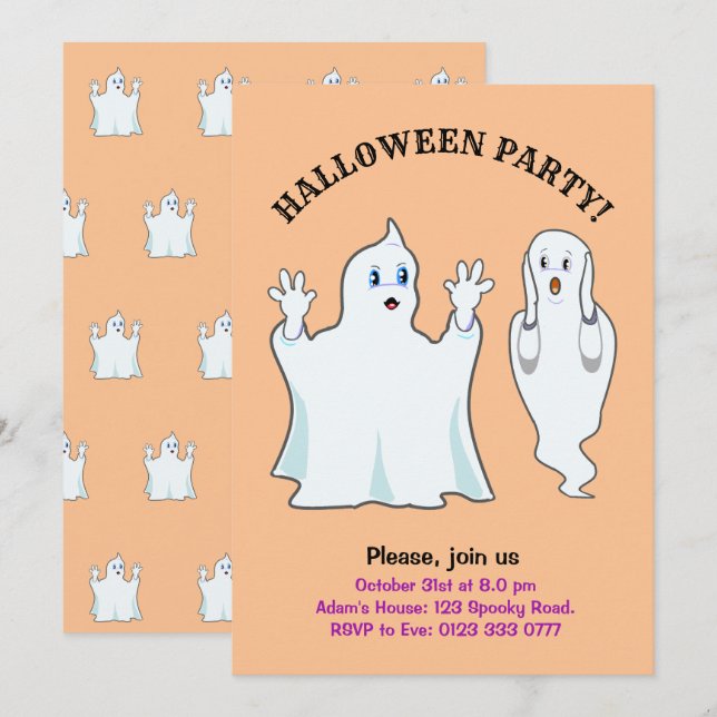Invitation Halloween Fantômes Trumpy & Munchy (Devant / Derrière)