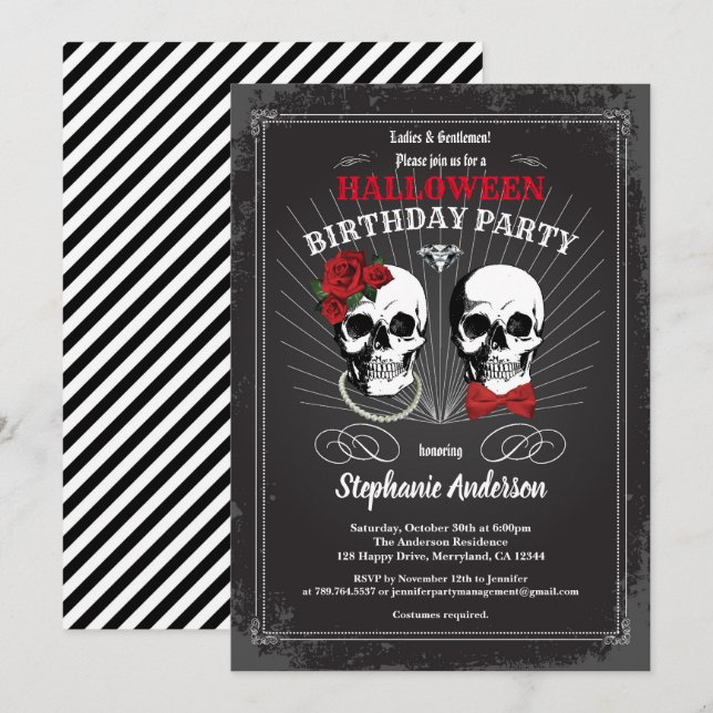 Invitation Halloween fête d'anniversaire adulte gothique noir (Devant / Derrière)