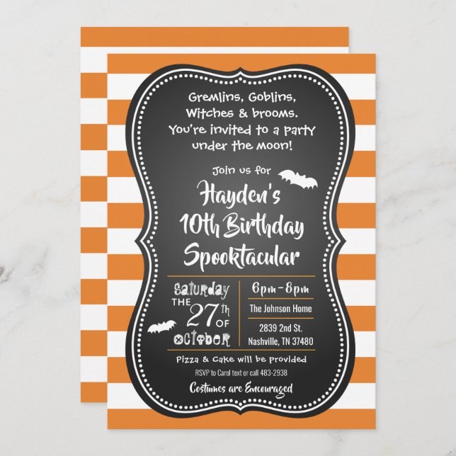 Invitation Halloween Fête d'anniversaire Enfants Costume Invi (Devant / Derrière)