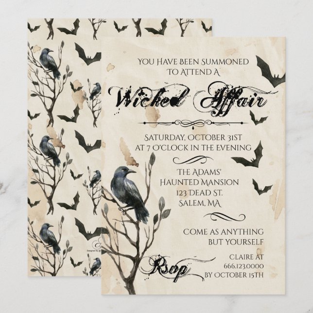 Invitation Halloween Fête de la Chauve-Souris & Co (Devant / Derrière)