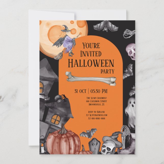 Invitation Halloween fête manger boire être effrayant (Devant)