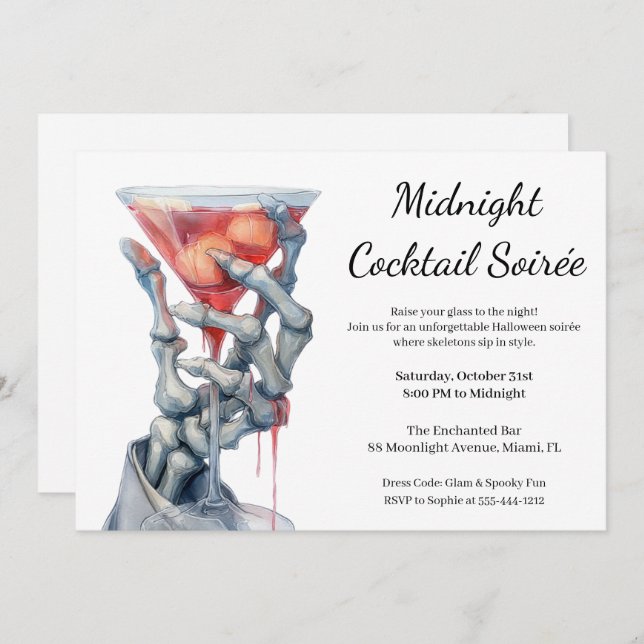 Invitation Halloween Filles Nuit dehors | Cocktail éffrayant (Devant / Derrière)