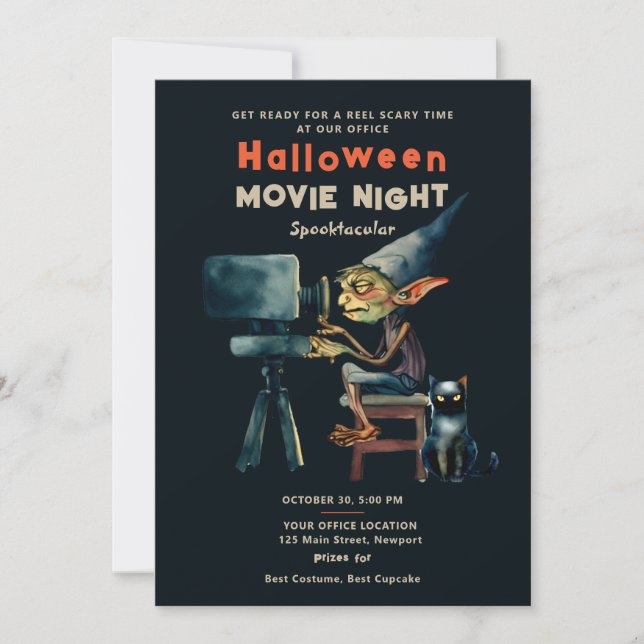 Invitation Halloween Film Office Party Gremlin Black Cat (Devant)