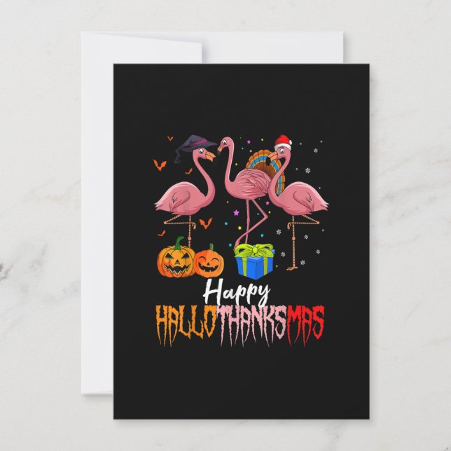 Invitation Halloween Flamant rose Hallothanksmas Citrouille h (Devant)