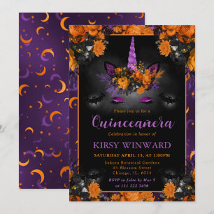 Invitation Halloween Fleur Licorne Visage Quinceanera