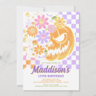 Invitation Halloween floral Citrouille coloré 13e anniversair
