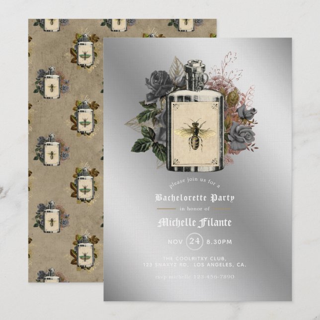 Invitation Halloween floral gothique Bachelorette Party Invit (Devant / Derrière)