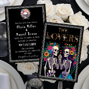 Invitation Halloween floral gothique Mariage squelette