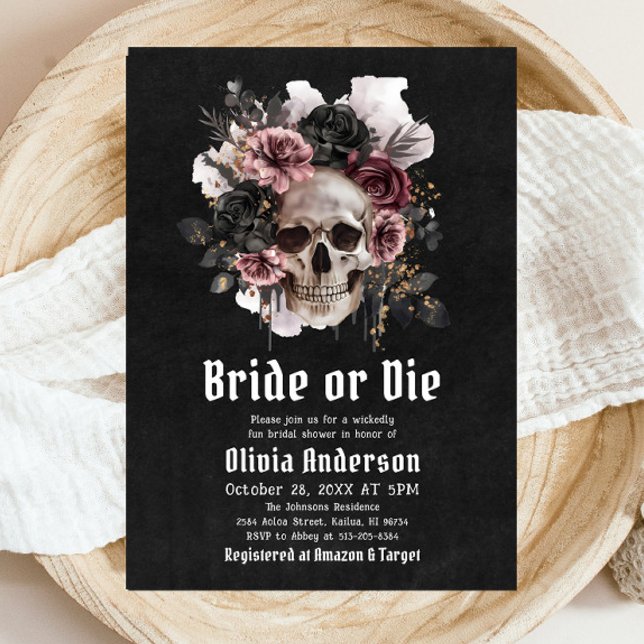 Invitation Halloween Floral Skull Bride ou Fête des mariées d (Créateur téléchargé)