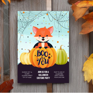 Invitation Halloween Fox Éffrayant Citrouille jolie soirée co