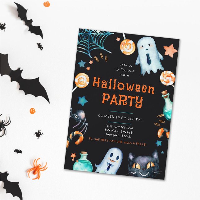 Invitation Halloween Frame Business Entreprise Bureau Parti (halloween office party invitation fun funny frame whimsical playful corporate business black orange)